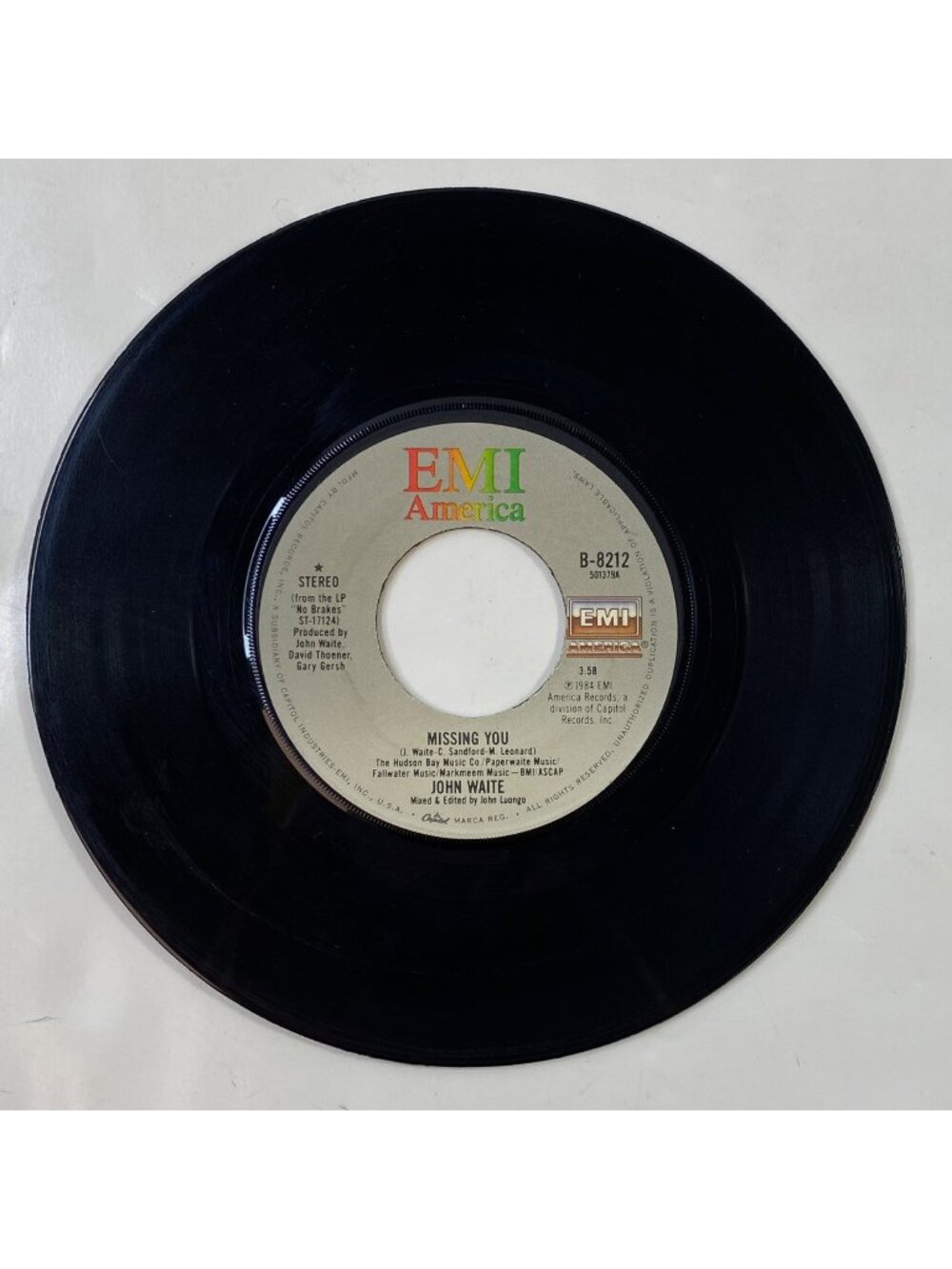 Vintage EMI America 45 RPM Vinyl Single John Waite "Missing You"/"For Your Love"
